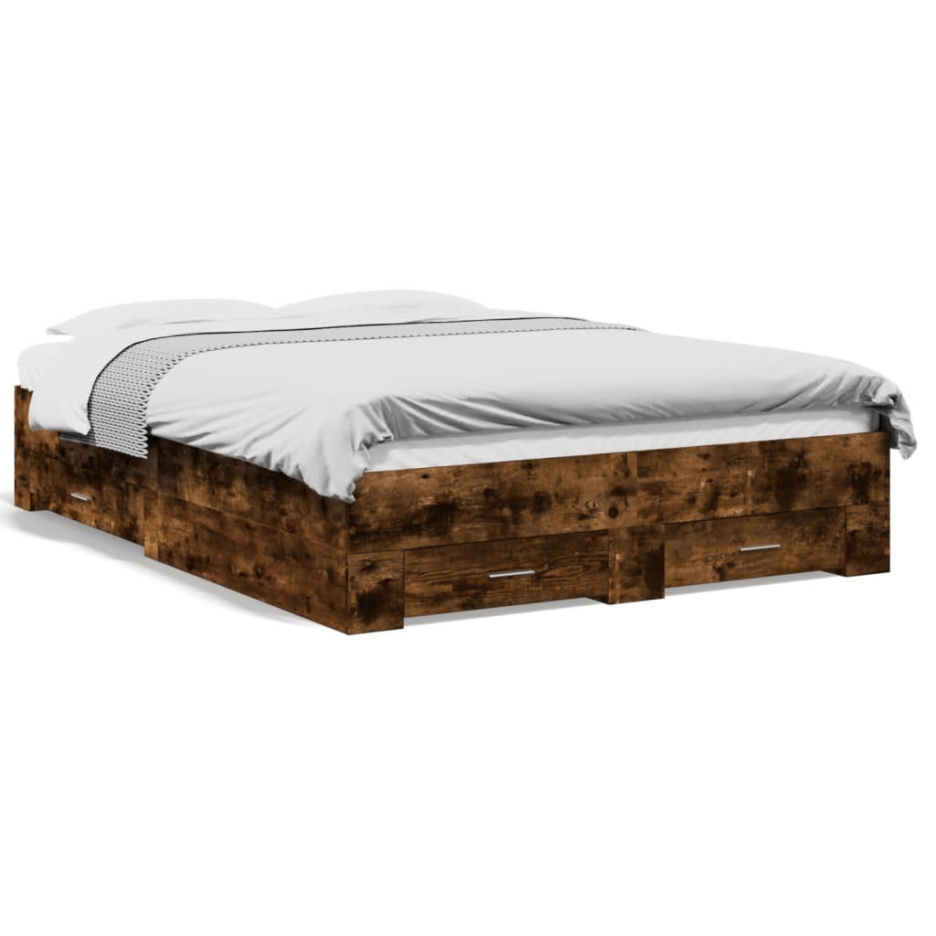 Bettgestell mit Schubladen Räuchereiche 120x190cm Holzwerkstoff