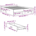 Bettgestell mit Schubladen Grau Sonoma 120x190 cm Holzwerkstoff