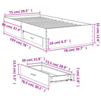 Bettgestell mit Schubladen Grau Sonoma 75x190 cm Holzwerkstoff