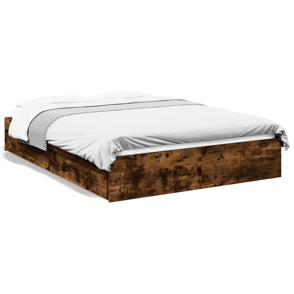 Bettgestell mit Schubladen Räuchereiche 135x190cm Holzwerkstoff