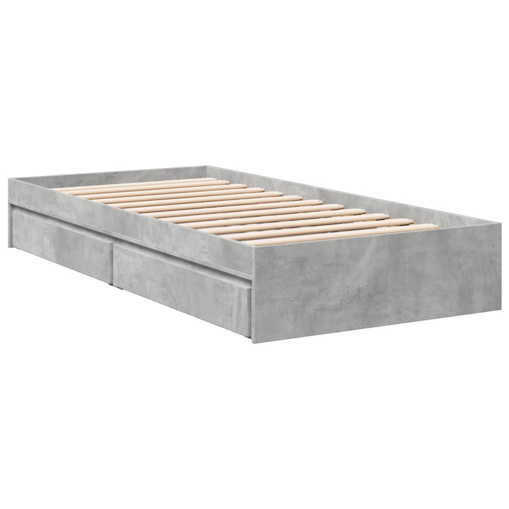 Bettgestell mit Schubladen Betongrau 75x190 cm Holzwerkstoff
