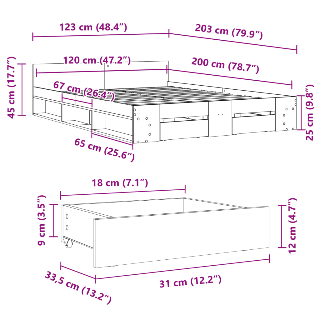 Bettgestell mit Schubladen Weiß 120x200 cm Holzwerkstoff