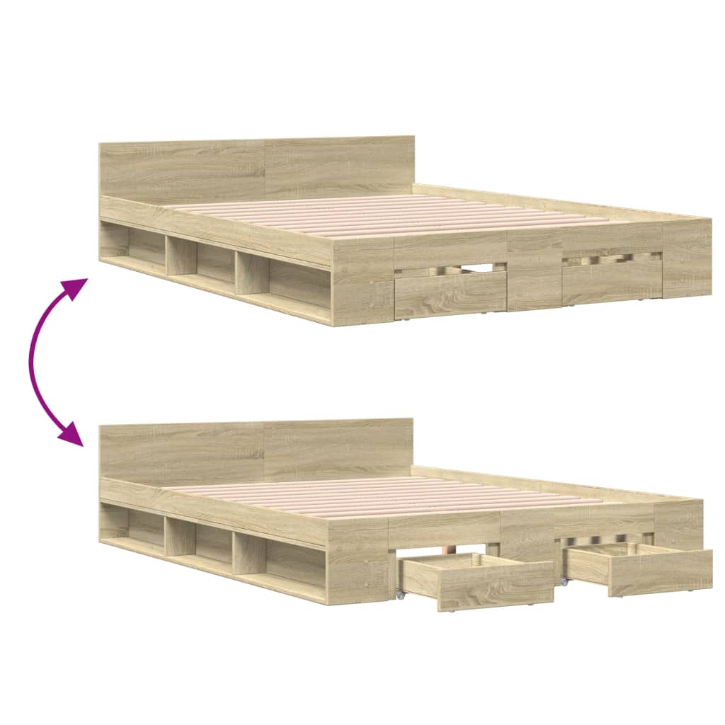 Bettgestell mit Schubladen Sonoma-Eiche 135x190cm Holzwerkstoff
