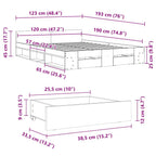 Bettgestell mit Schubladen Grau Sonoma 120x190 cm Holzwerkstoff
