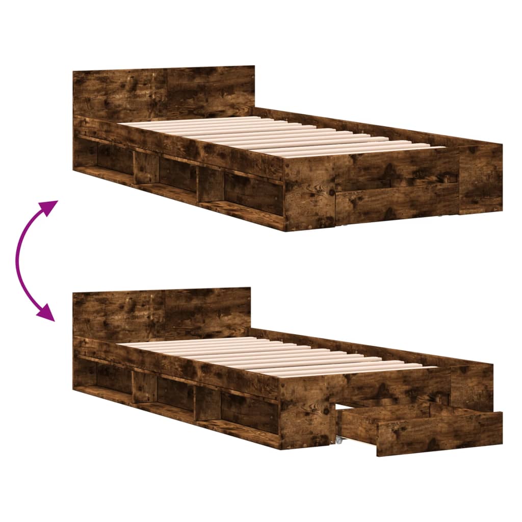 Bettgestell mit Schublade Räuchereiche 90x190 cm Holzwerkstoff