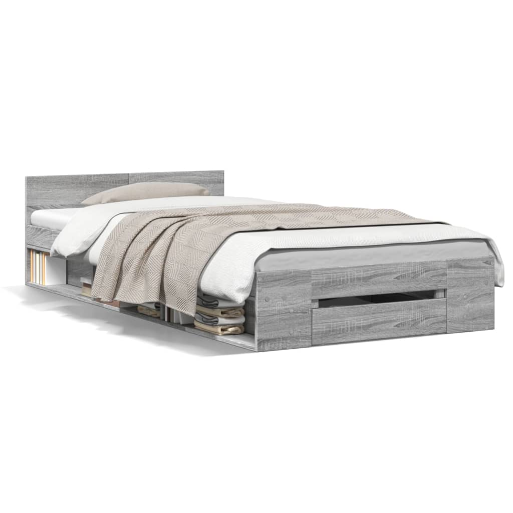 Bettgestell mit Schublade Grau Sonoma 75x190 cm Holzwerkstoff