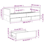 Tagesbett mit Schubladen ohne Matratze Grau Sonoma 100x200 cm