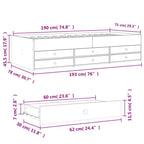 Tagesbett mit Schubladen ohne Matratze Betongrau 75x190 cm