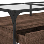 Couchtisch mit Glasplatte Braun Eichen-Optik 98,5x50x45cm Stahl