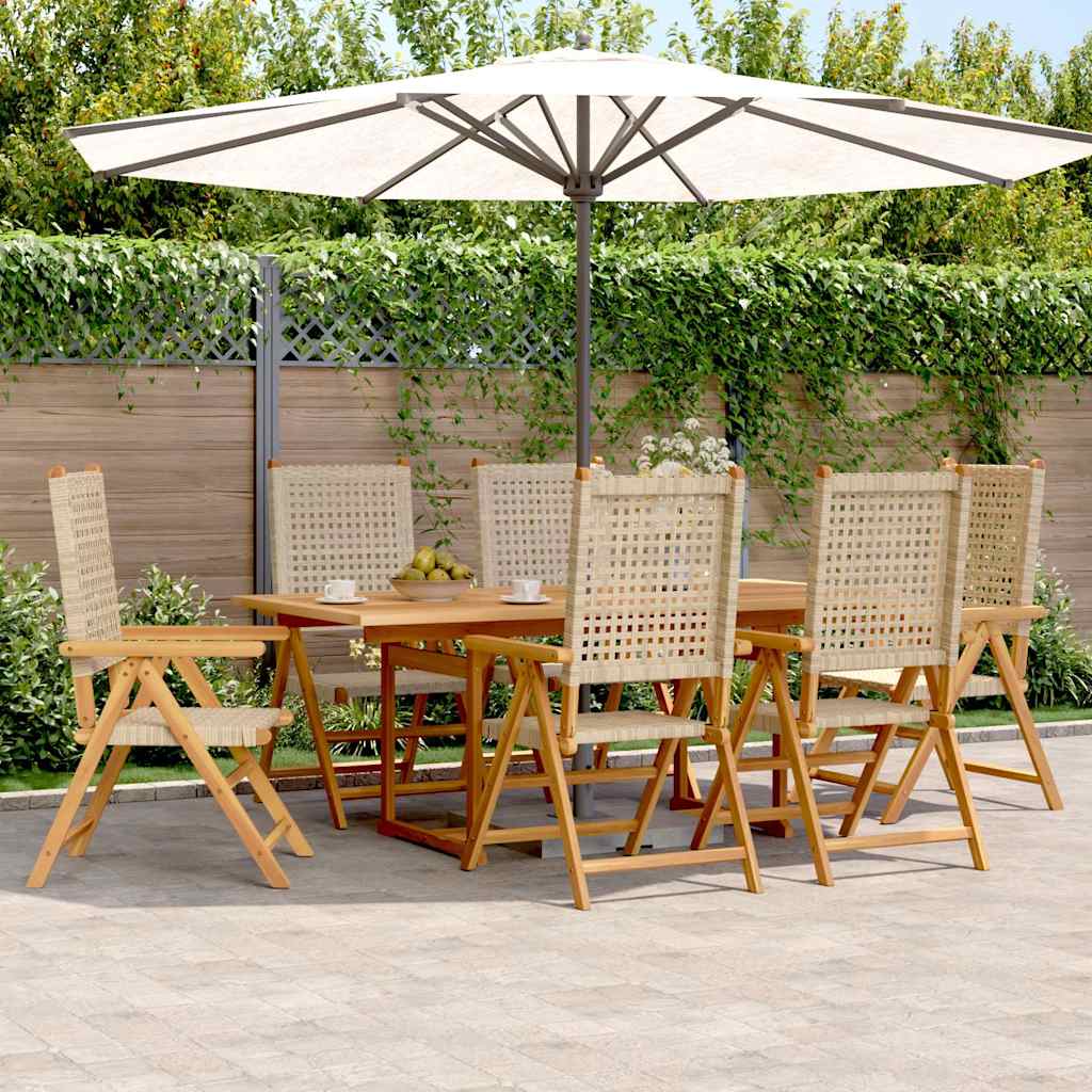 7-tlg. Garten-Essgruppe Poly Rattan und Massivholz Beige