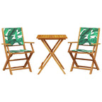 3-tlg. Bistro-Set Blattmuster Stoff und Massivholz