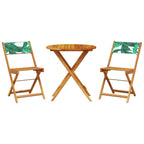 3-tlg. Bistro-Set Blattmuster Stoff und Massivholz