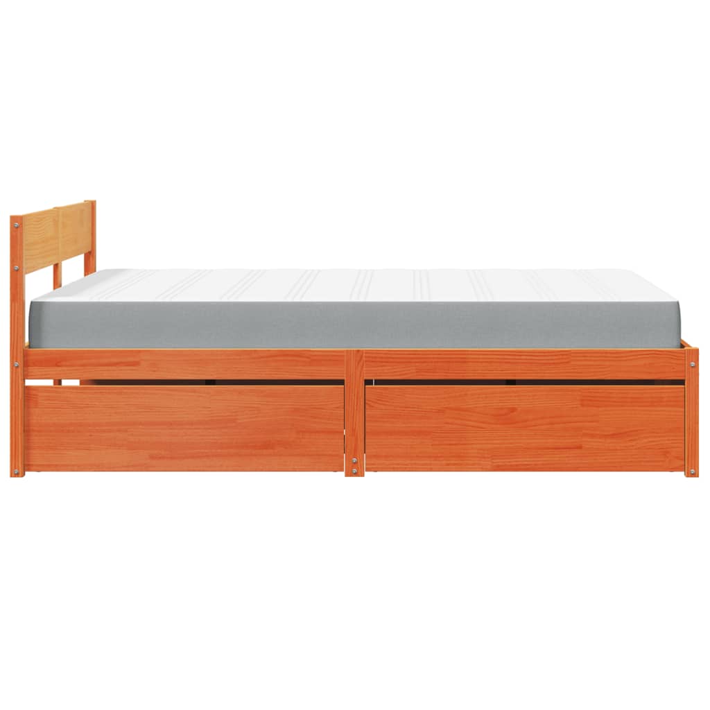 Bett mit Schubladen und Matratze Wachsbraun 120x200 Massivholz