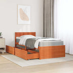 Bett mit Schubladen und Matratze Wachsbraun 90x200 Massivholz