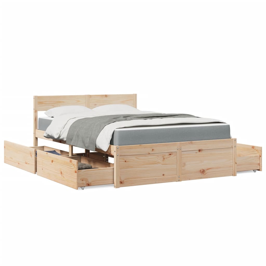 Bett mit Schubladen und Matratze 120x190 cm Massivholz Kiefer
