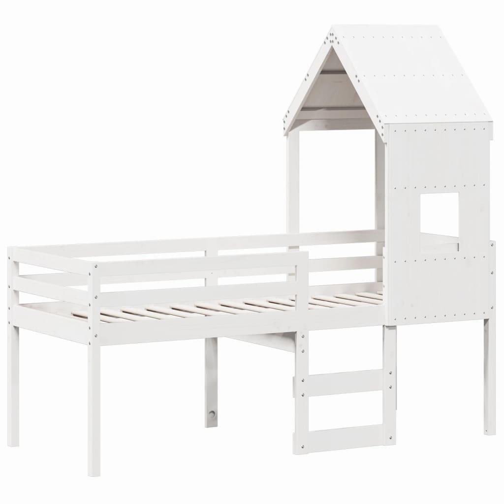 Hochbett mit Dach Weiß 80x200 cm Massivholz Kiefer