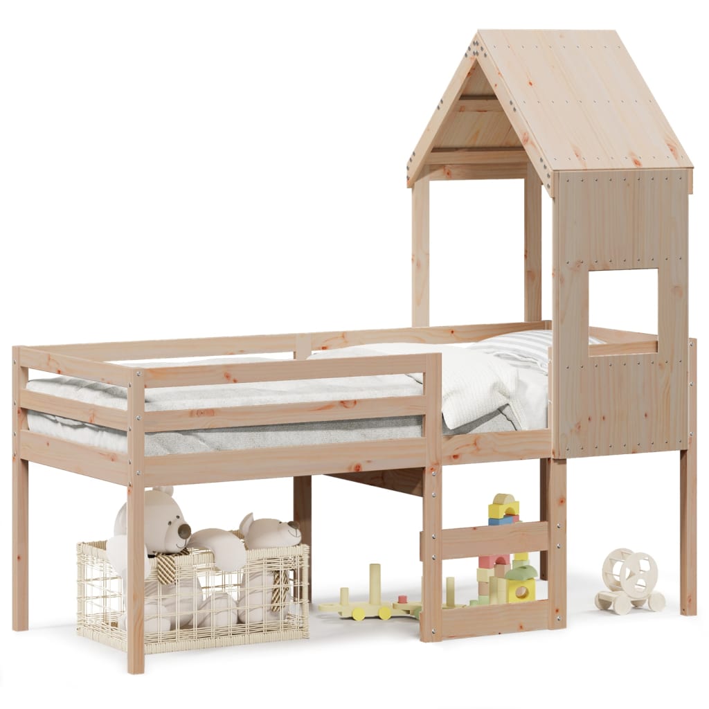Hochbett mit Dach 90x190 cm Massivholz Kiefer