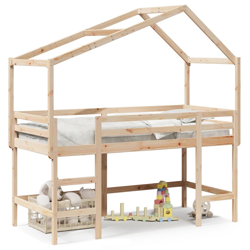 Hochbett mit Leiter und Dach 80x200 cm Massivholz Kiefer