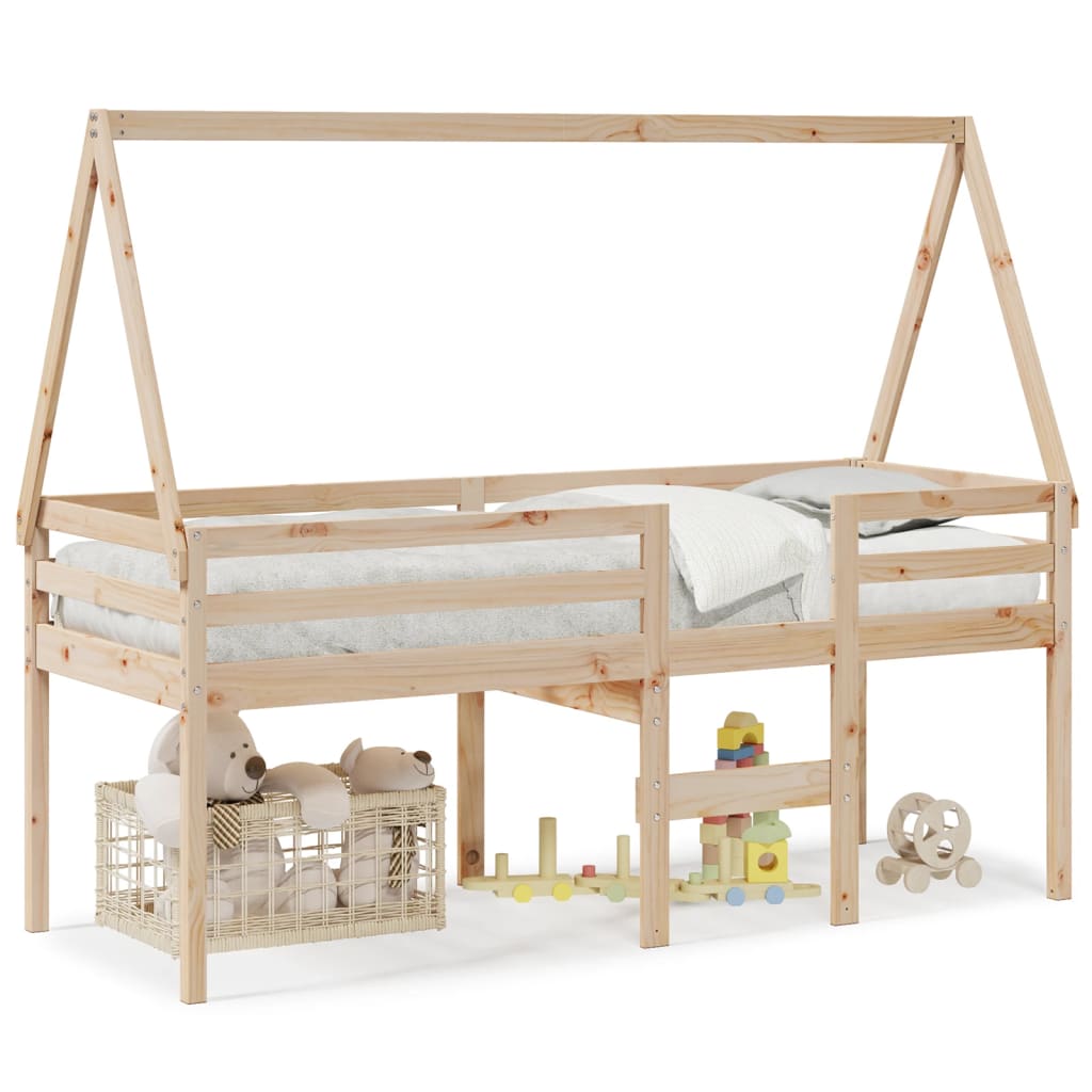 Hochbett mit Dach 80x200 cm Massivholz Kiefer