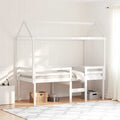 Hochbett mit Dach Weiß 90x200 cm Massivholz Kiefer