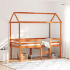 Hochbett mit Dach Wachsbraun 90x200 cm Massivholz Kiefer