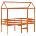 Hochbett mit Dach Wachsbraun 90x190 cm Massivholz Kiefer