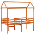 Hochbett mit Dach Wachsbraun 90x190 cm Massivholz Kiefer