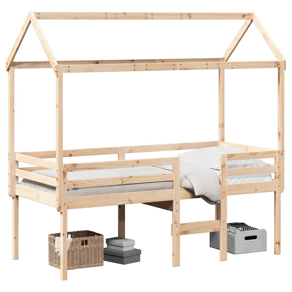 Hochbett mit Dach 75x190 cm Massivholz Kiefer