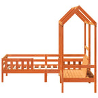 Massivholzbett und Bank mit Dach Orange 100x200 cm Kiefernholz