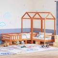 Massivholzbett und Bank mit Dach Orange 100x200 cm Kiefernholz