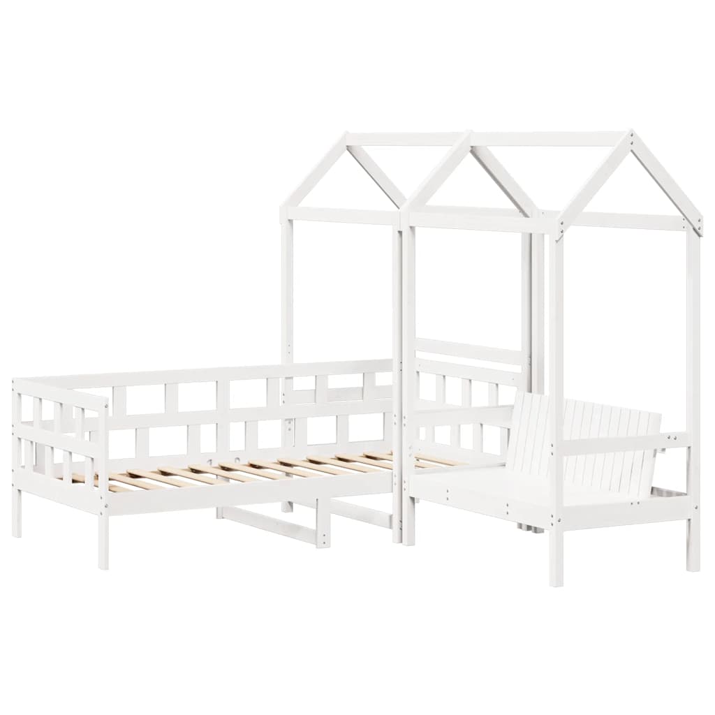 Tagesbett Set mit Dach Weiß 80x200 cm Massivholz Kiefer