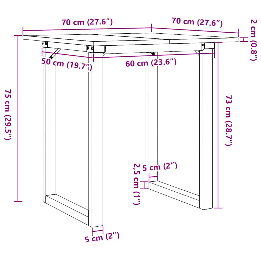 Esstisch O-Gestell 70x70x75 cm Massivholz Kiefer und Stahl