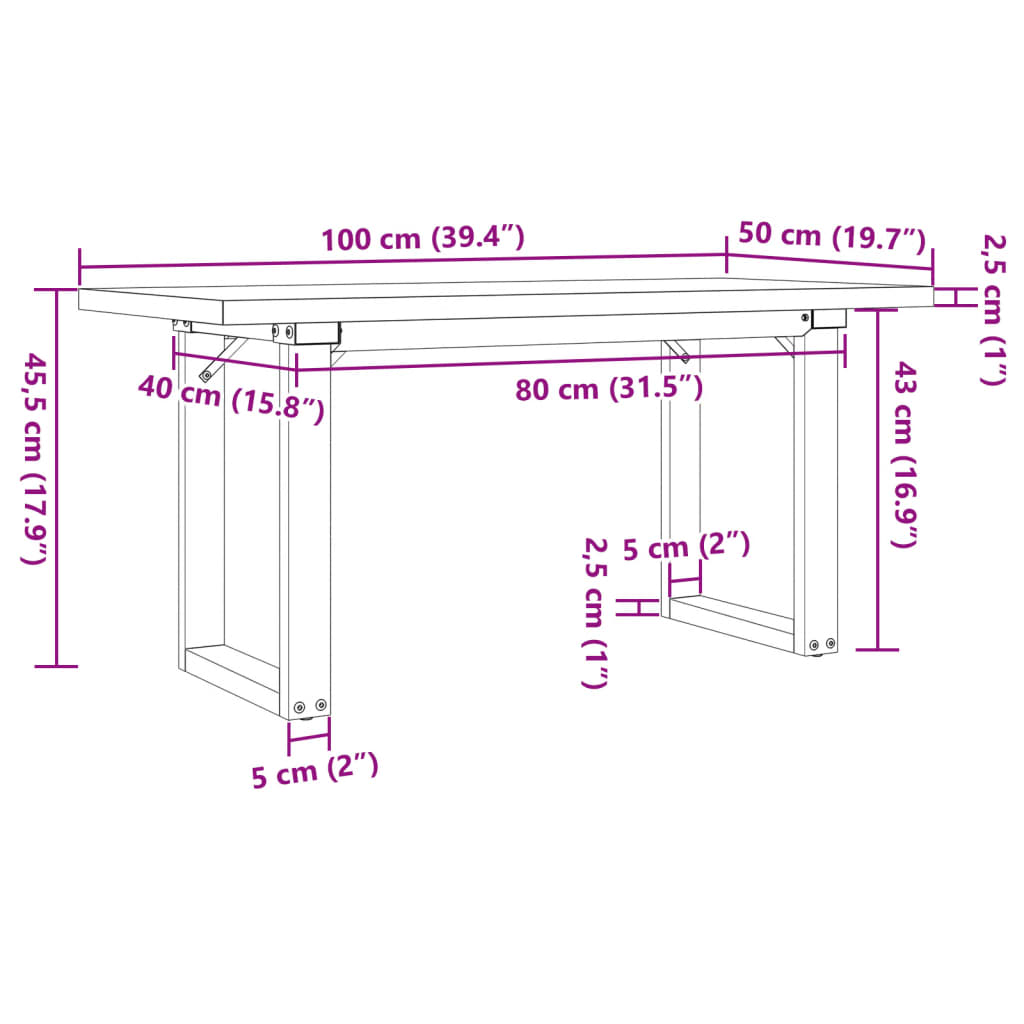Couchtisch O-Gestell 100x50x45,5 cm Massivholz Kiefer Stahl