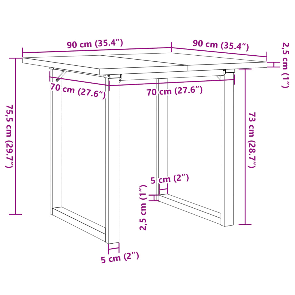 Esstisch O-Gestell 90x90x75,5 Massivholz Kiefer und Stahl