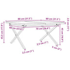 Couchtisch X-Gestell 80x80x45,5cm Massivholz Kiefer & Stahl