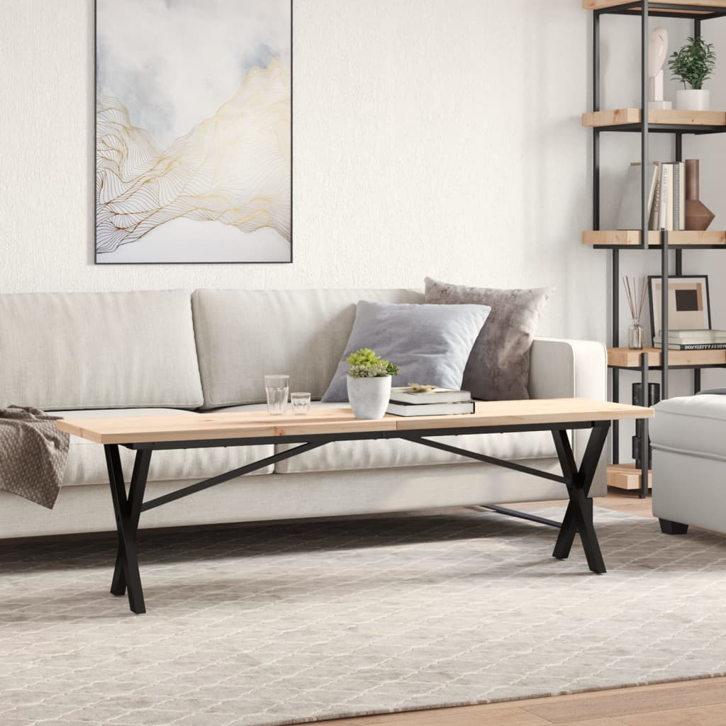 Couchtisch X-Gestell 160x40x45,5 cm Massivholz Kiefer Stahl