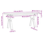 Couchtisch Y-Gestell 110x40x45,5 cm Massivholz Kiefer Stahl