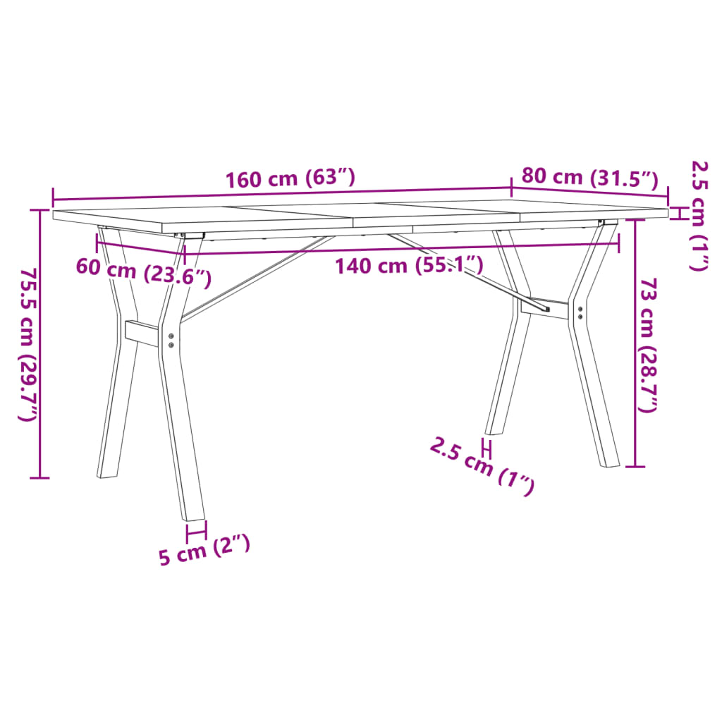 Esstisch Y-Gestell 160x80x75,5 cm Massivholz Kiefer & Stahl