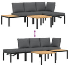 4-tlg. Garten-Sofagarnitur mit Kissen Schwarz Aluminium