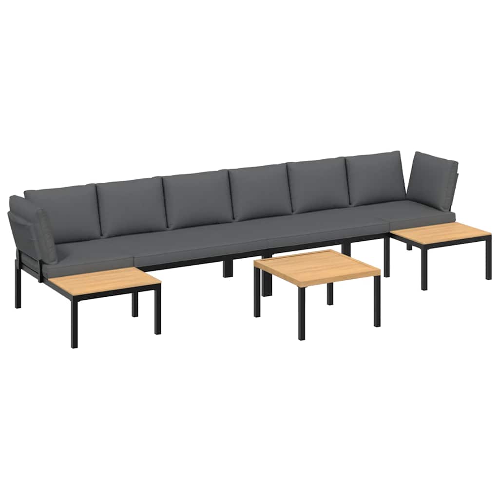 5-tlg. Garten-Sofagarnitur mit Kissen Schwarz Aluminium
