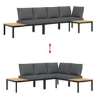 3-tlg. Garten-Sofagarnitur mit Kissen Schwarz Aluminium