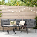 Garten-Sofagarnitur mit Kissen Schwarz Stahl und Textilene