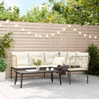 Garten-Sofagarnitur mit Kissen Schwarz Stahl und Textilene