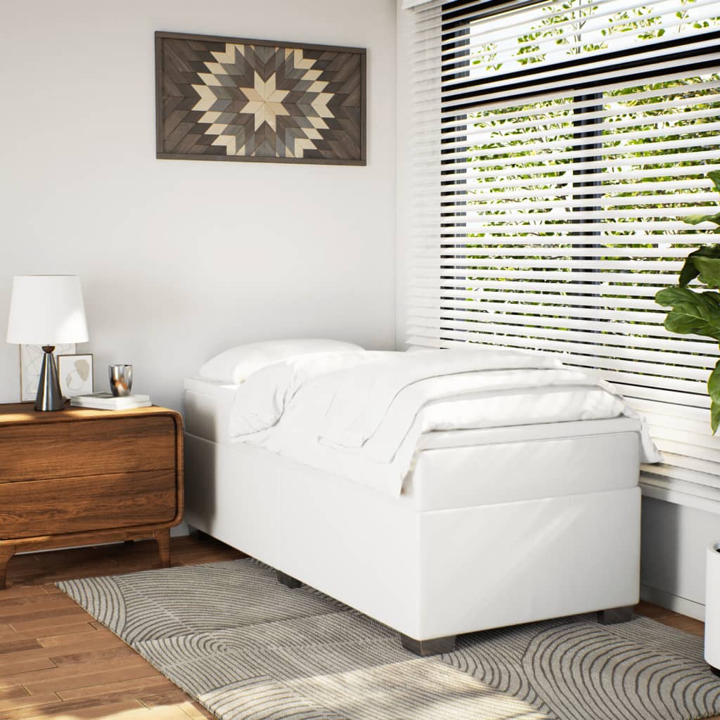 Boxspringbett mit Matratze Weiß 90x190 cm Kunstleder