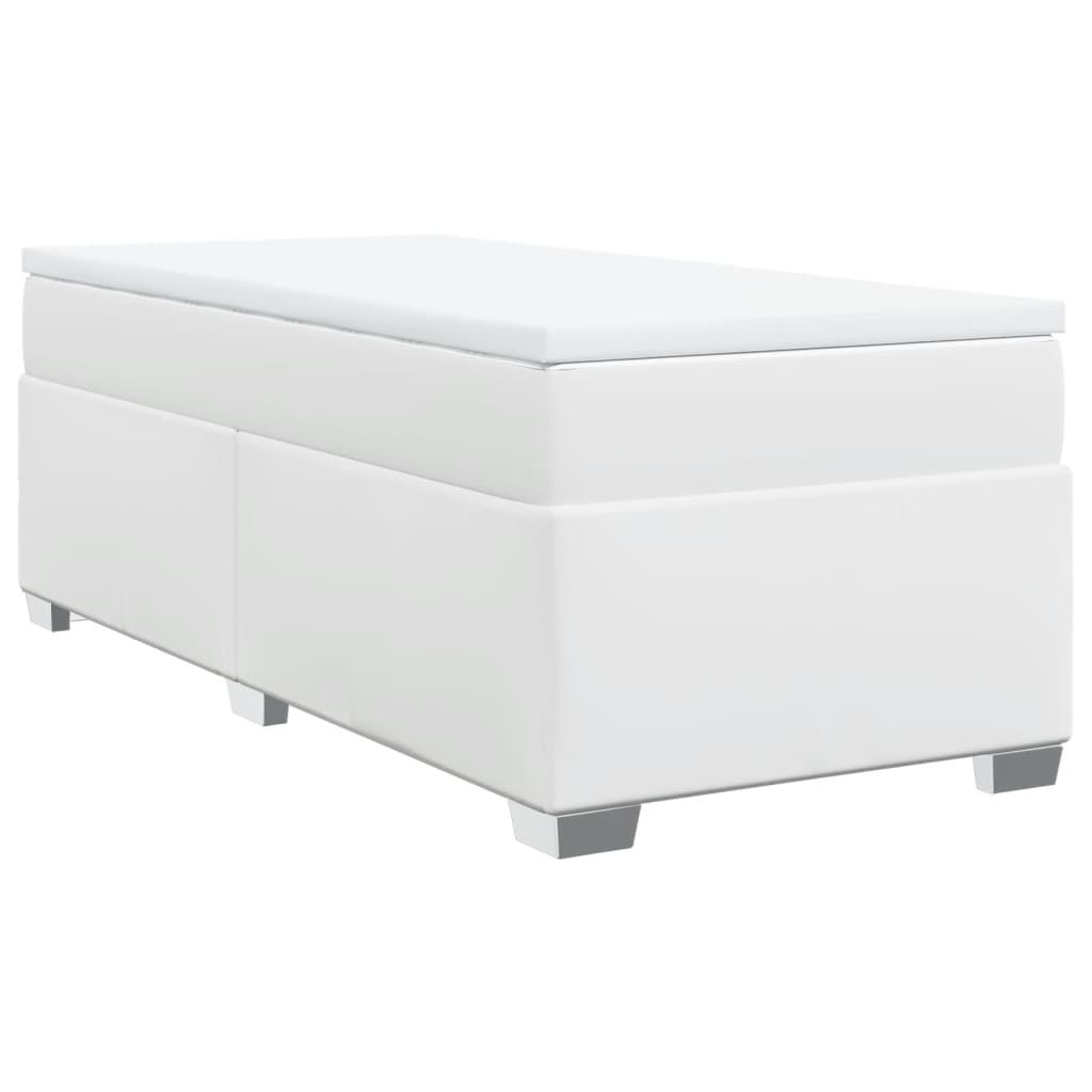 Boxspringbett mit Matratze Weiß 100x200 cm Kunstleder