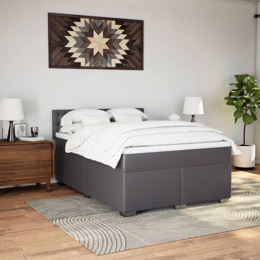 Boxspringbett mit Matratze Grau 140x190 cm Kunstleder