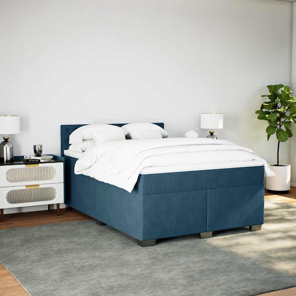 Boxspringbett mit Matratze Dunkelblau 140x200 cm Samt