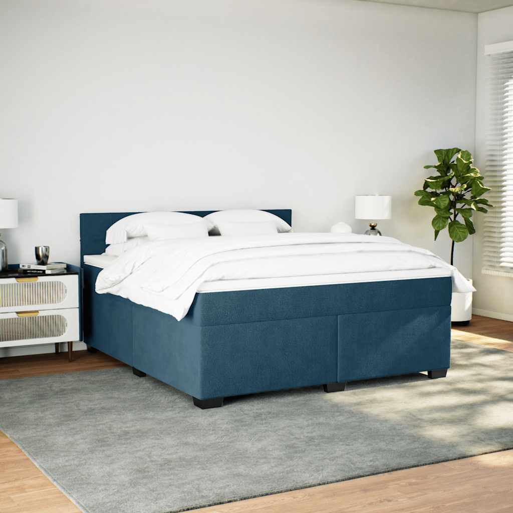 Boxspringbett mit Matratze Blau 180x200 cm Samt