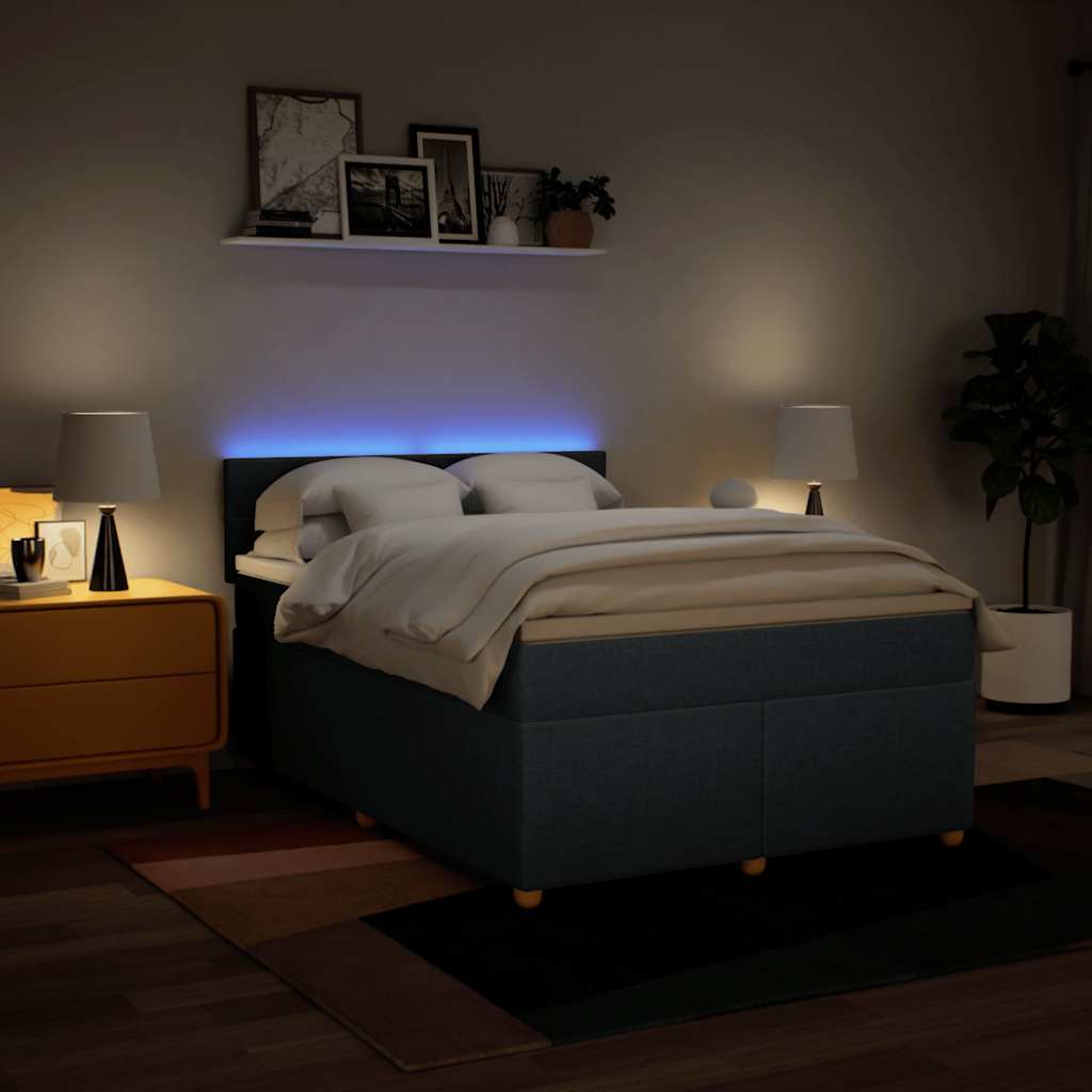 Boxspringbett mit Matratze Blau 140x190 cm Stoff