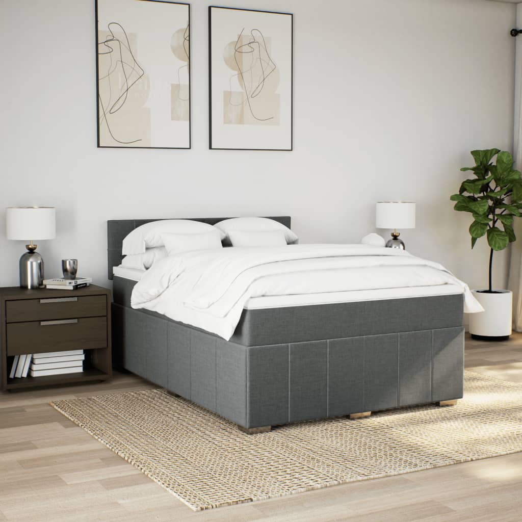Boxspringbett mit Matratze Dunkelgrau 140x190 cm Stoff